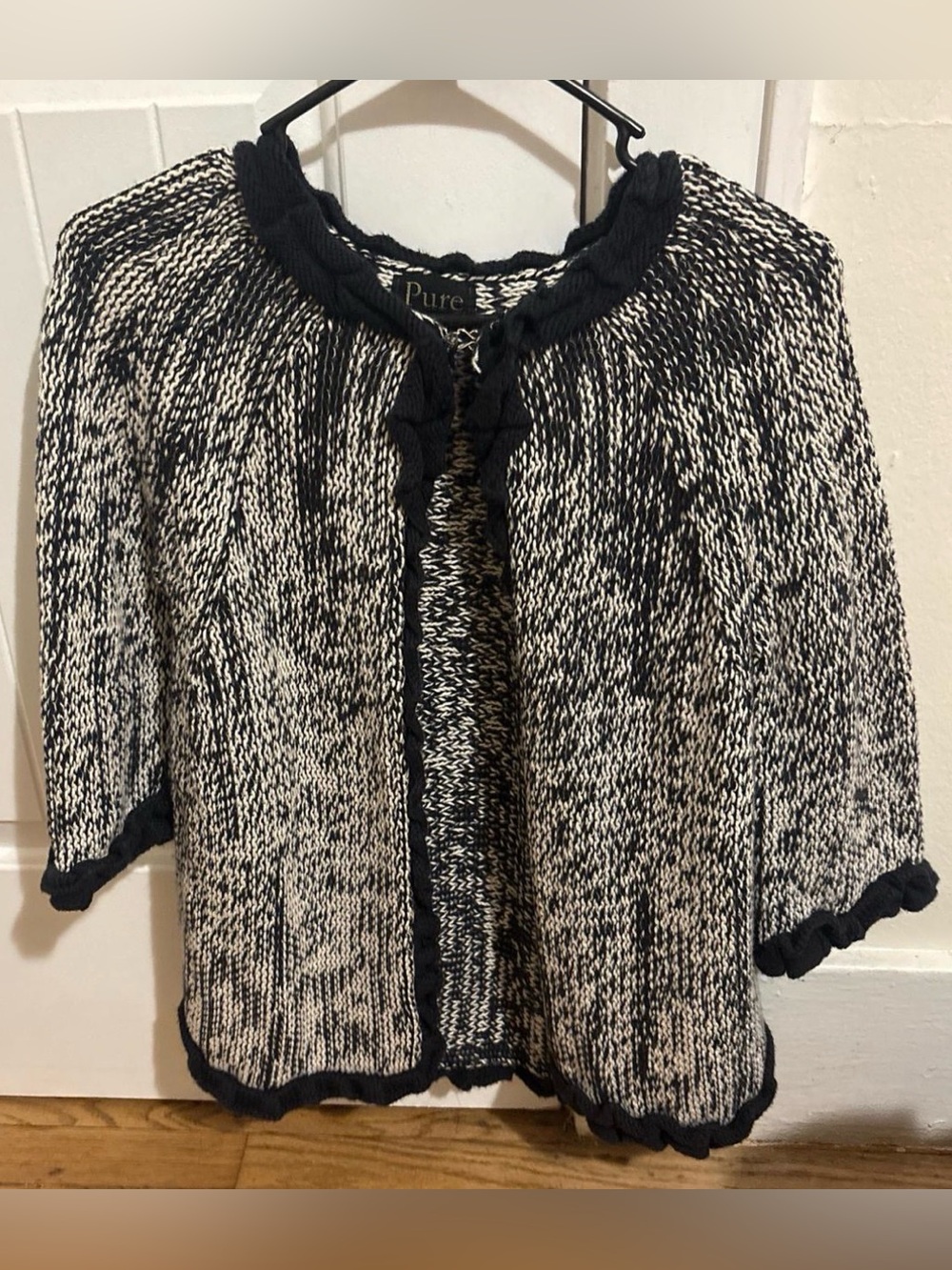 Pure Black and White Marled Open-Front Cardigan